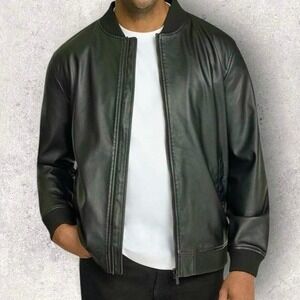 American Breed Mens Black Bomber Jacket Faux Leather Full Zip Up M